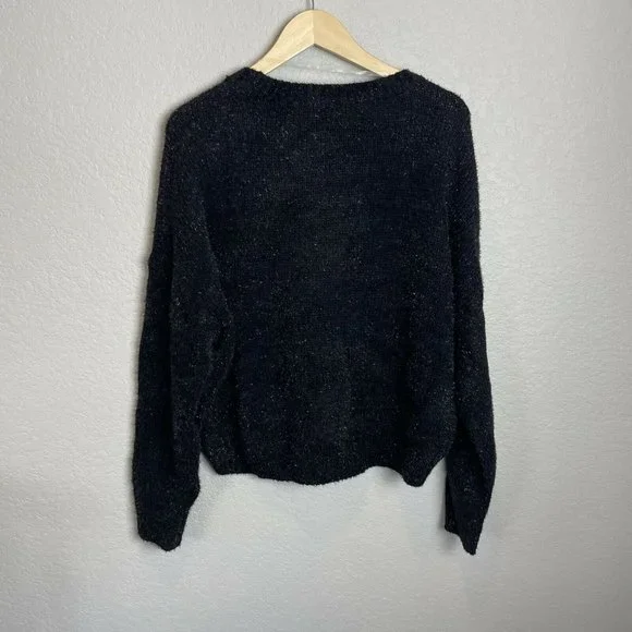 Woman Sweater Black Tinsel Long Sleeve Pullover Wild Fable Crew Neck Top Holiday - Picture 5 of 5